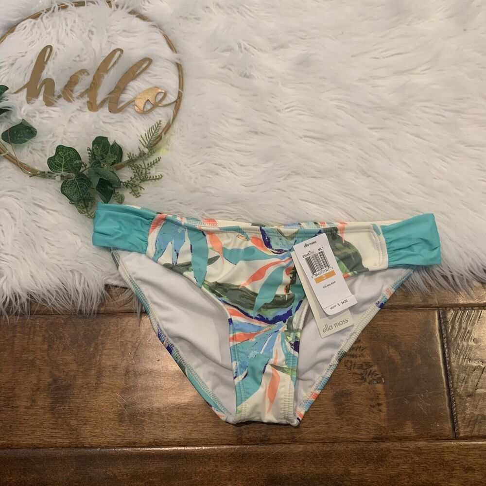 Ella Moss Tab Side Bikini Bottoms Geometric Multi Color Size Small New